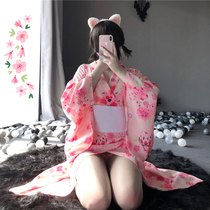 Orange meow:Japanese pink cute kimono pajamas female spring and autumn yukata nightgown can be worn outside sexy long autumn and winter