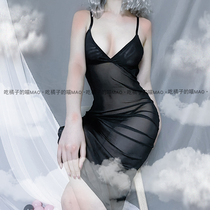 Orange meow:black temptation sexy transparent fun hot pajamas womens summer thin suspender perspective night dress