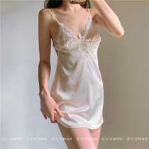 Orange meow: Sexy ice silk sling pajamas womens summer thin lace pure desire halter sling night dress women confused