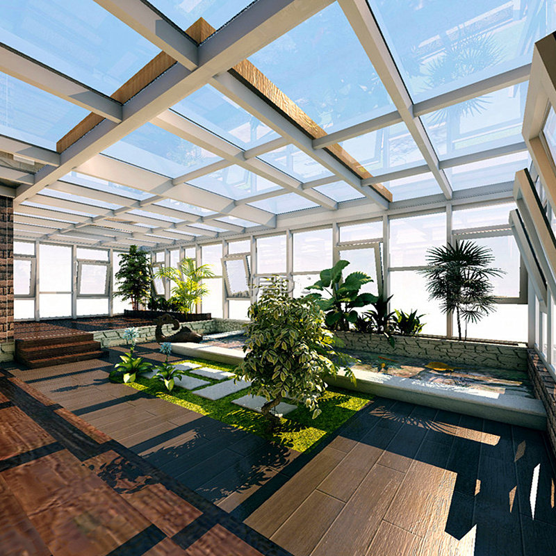 温室露台设计遮阳棚隔热夹胶玻璃屋顶封阳台断桥铝合金天窗别墅