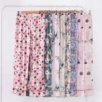 Spring Summer Women Cotton Silk Sleeping Pants Artificial Cotton Long Pants Thin Air Conditioning Pants Home Pants Loose big code Home Pants External Wear