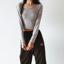 Dance practice raw ins base large circle collar high waist sexy beating undershirt cotton quality plus suede long sleeve t-shirt sport blouse