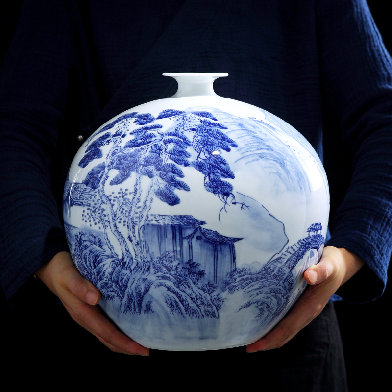 Jingdezhen ceramics hand - made flowers of blue and white porcelain bottle furnishing articles Chinese flower arranging sitting room adornment is placed TV ark