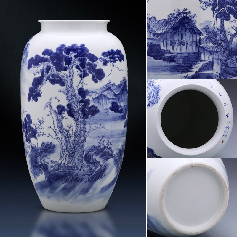 Jingdezhen ceramics hand - made landing large blue and white porcelain vase furnishing articles sitting room of Chinese style household decoration bottles