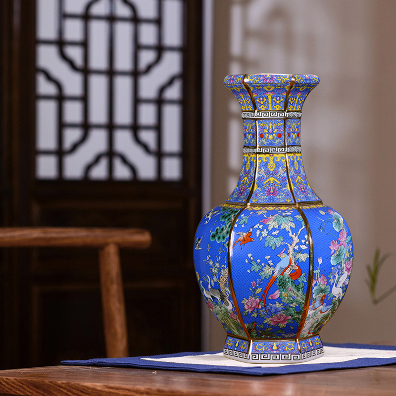 Jingdezhen ceramics imitation antique colored enamel vase furnishing articles sitting room of Chinese style household flower arranging TV ark, adornment