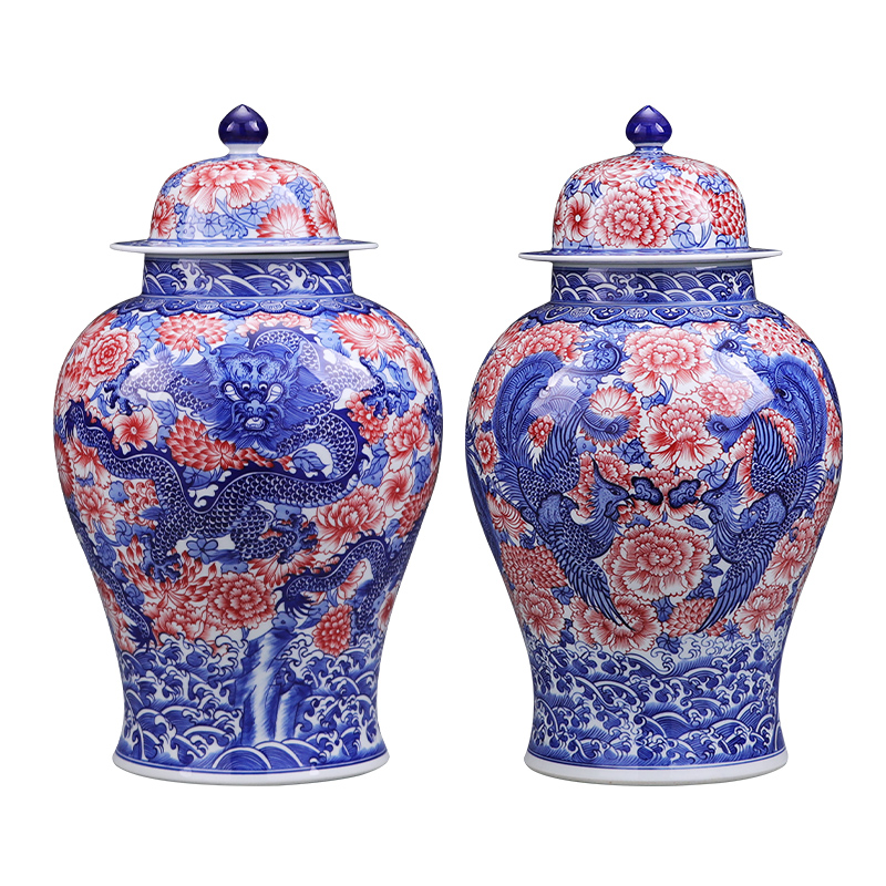 The General hand - made large blue and white porcelain is jingdezhen ceramics longfeng pot sitting room porch furnishing articles of Chinese style household decoration