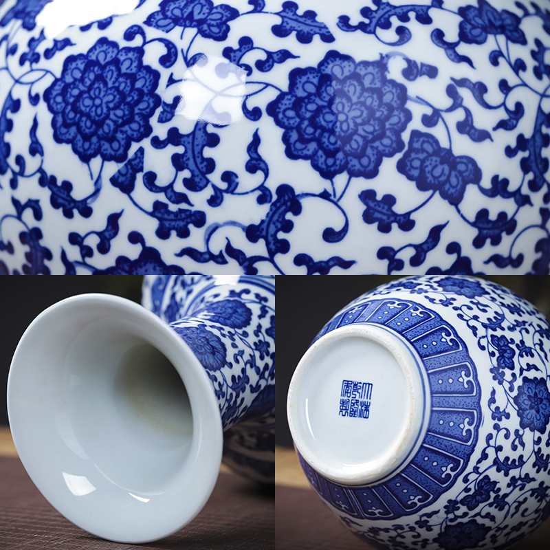 Jingdezhen ceramics new sitting room of Chinese style household furnishing articles antique blue and white porcelain vase rich ancient frame flower decorations