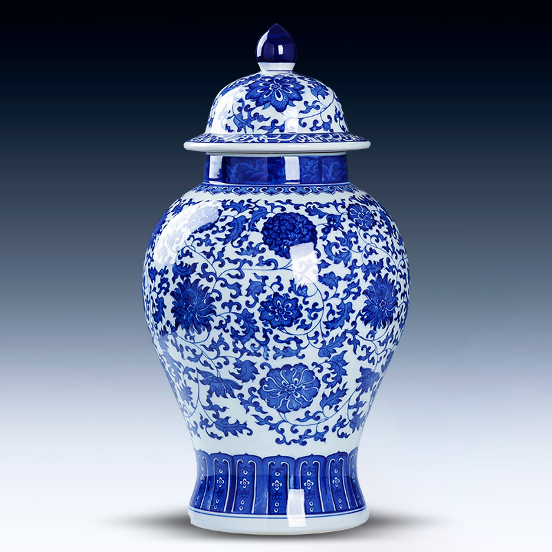 Jingdezhen ceramics general archaize of blue and white porcelain jar with cover large storage tank is Chinese style household adornment furnishing articles