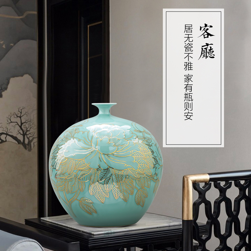 Jingdezhen ceramics hand - made the see colour blue glaze vase big pomegranate bottle of new Chinese style home sitting room adornment is placed