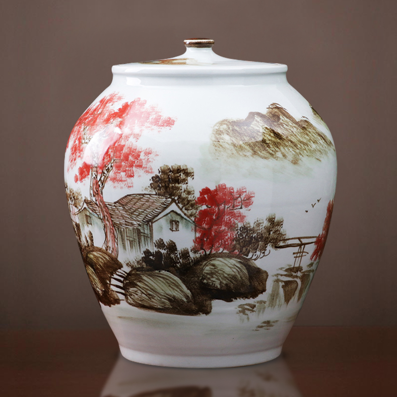 Jingdezhen ceramics with cover ricer box tank 50 kg barrel household insect - resistant seal grain storage jar