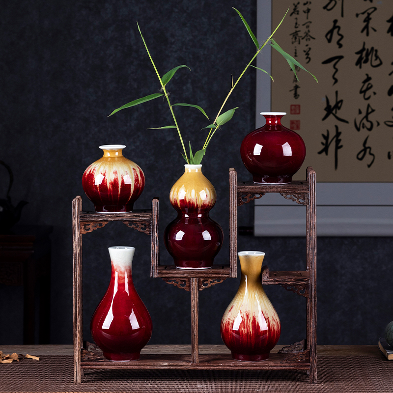 Jingdezhen ceramics up with ruby red mini creative small vase Chinese style household bookshelf table flower arranging furnishing articles