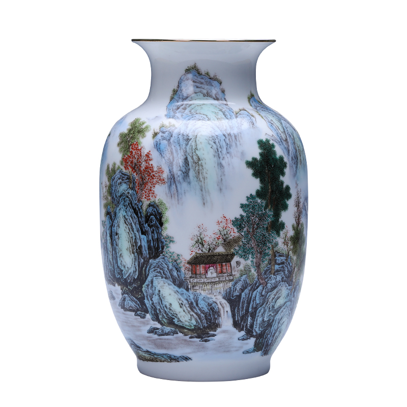 Jingdezhen ceramics pastel landscape vase furnishing articles sitting room of Chinese style household flower arranging TV ark adornment ornament