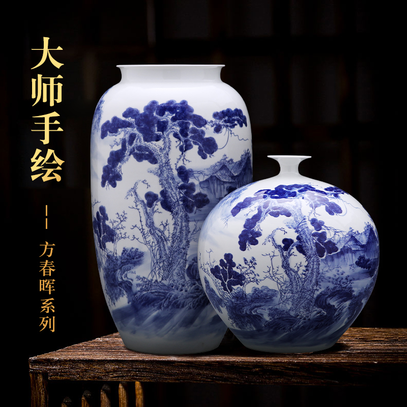 Jingdezhen ceramics hand - made landing large blue and white porcelain vase furnishing articles sitting room of Chinese style household decoration bottles