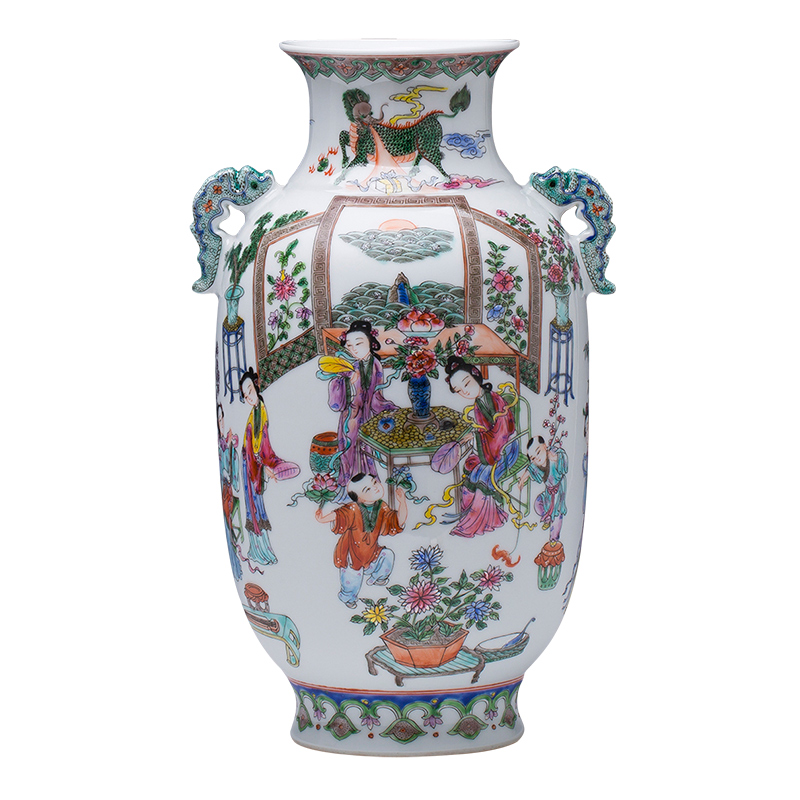 Jingdezhen ceramics hand - made pastel antique vase furnishing articles sitting room of Chinese style household flower arranging TV ark, adornment