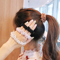 South Korea Net red with pearl hair rope sweet tie hair leather band hair head rope simple Hairband leather case female headdress