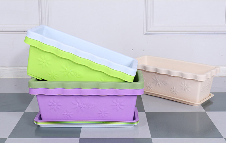 Бесплатная доставка с высокой экологической творческой творческой цветочной горшкой Пластик Толстый длинный квадратный большой цветочный горшок с балконом цветы и растительный слот для посадки