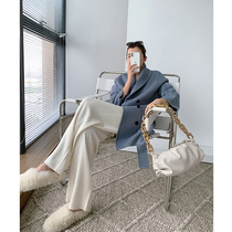 ADA MISS Senior sense lazy loose thin wool knitted straight wide leg pants sports trousers women Autumn Winter White