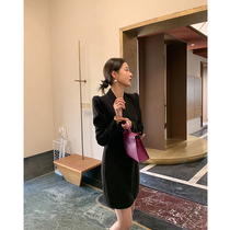ADA MISS spring new 2021 high-class fashionable temperament black medium-long suit collar dress short skirt female
