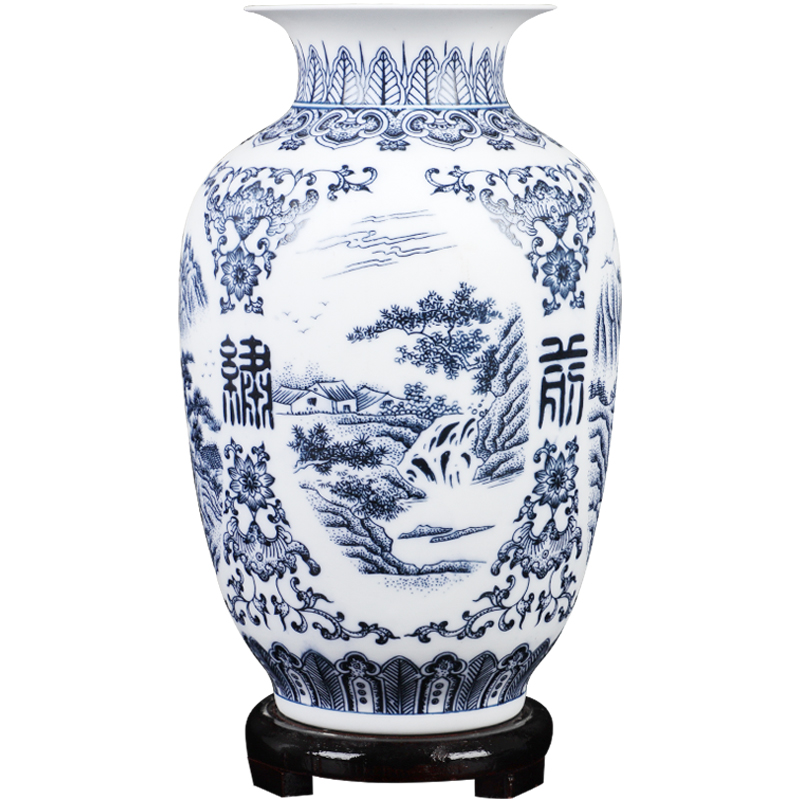 Jingdezhen ceramics vase retro scenery matte enrolled blue and white porcelain flower arranging, small dry flower vase vases furnishing articles