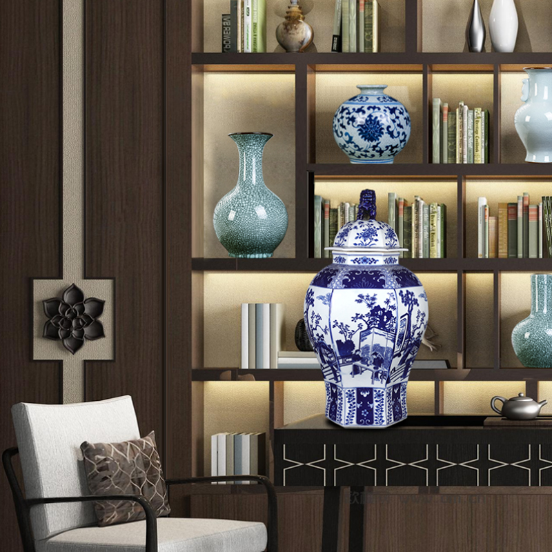 The New Chinese blue and white porcelain ceramic vases, flower arrangement sitting room example that restore ancient ways the general pot of household soft outfit the flower furnishing articles