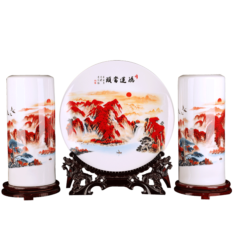 Jingdezhen ceramics vase decoration three - piece suit Chinese style household decoration wine rich ancient frame is placed in the living room