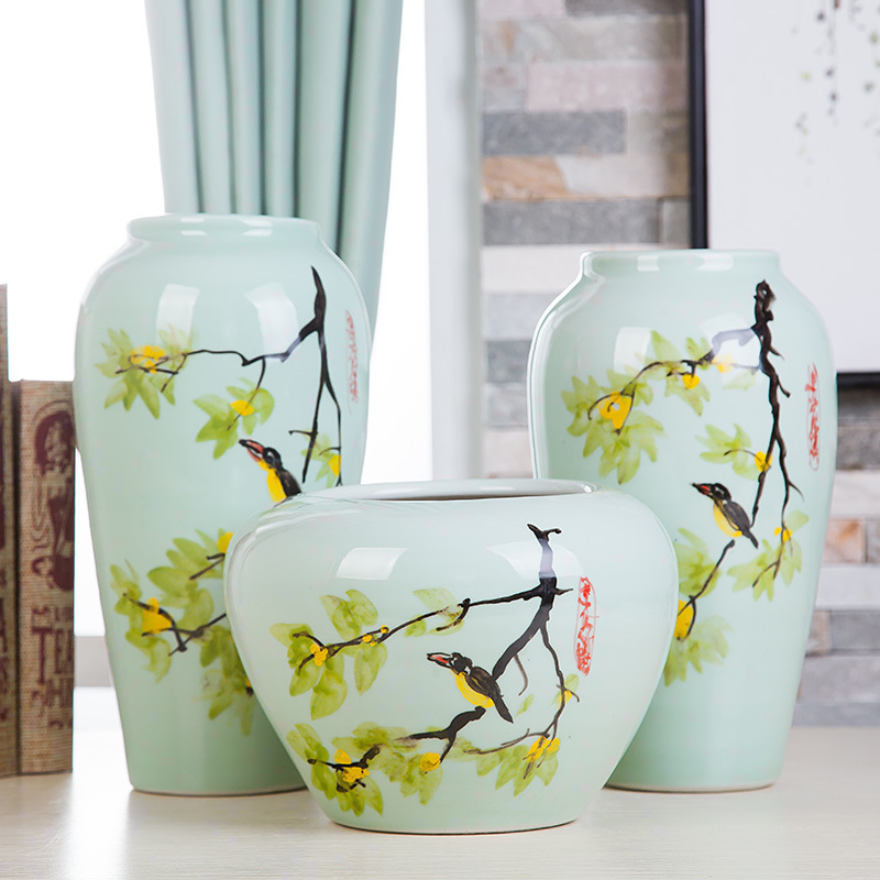 Jingdezhen ceramic hand - made vases, three - piece suit of new Chinese style living room furnishing articles wine handicraft decorative household items