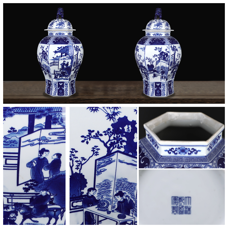 The New Chinese blue and white porcelain ceramic vases, flower arrangement sitting room example that restore ancient ways the general pot of household soft outfit the flower furnishing articles