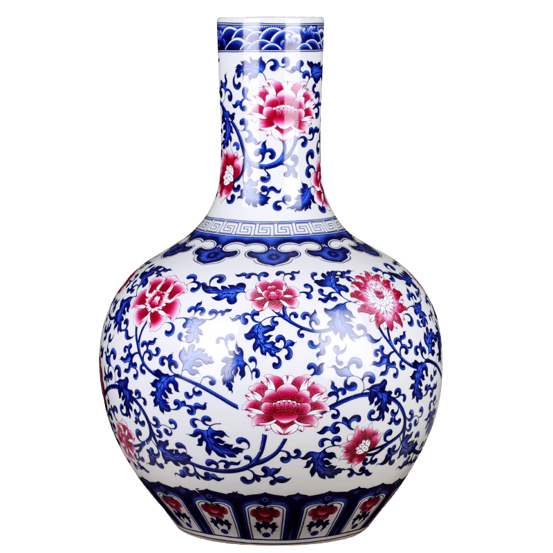 Jingdezhen ceramic archaize floor large vases, flower arranging the new Chinese rich ancient frame decorative porcelain furnishing articles large living room