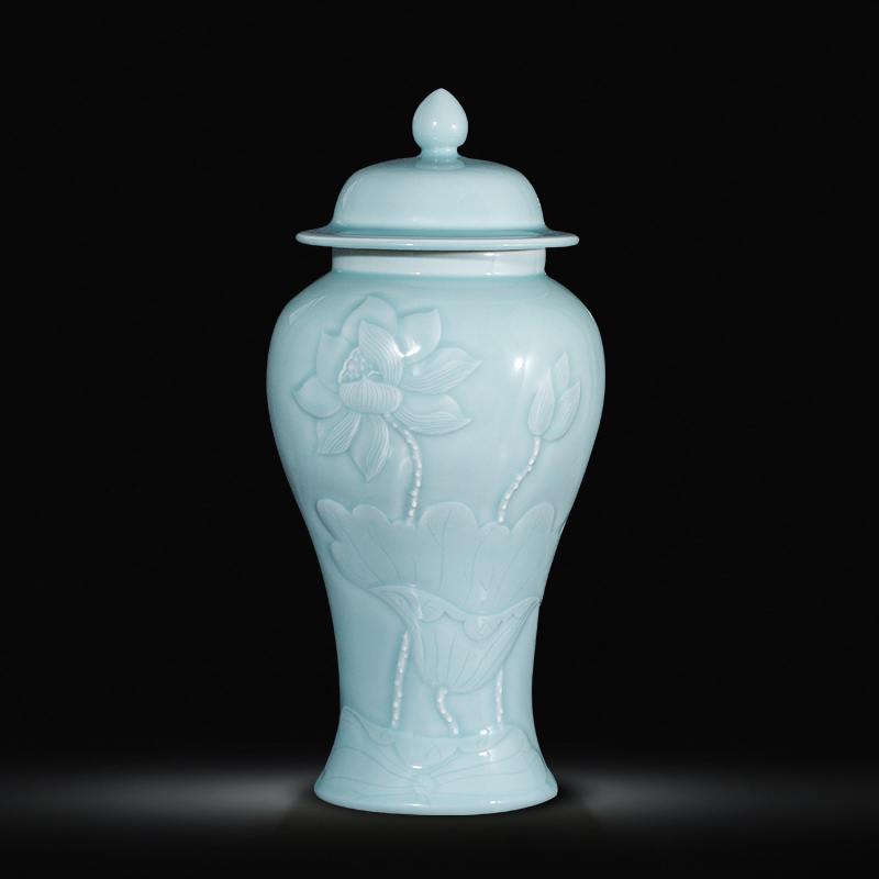 Contracted and I jingdezhen ceramics vase carve shadow green rich ancient frame wine sitting room adornment home furnishing articles