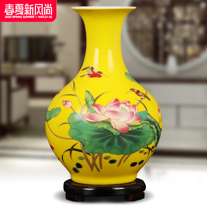 Jingdezhen ceramics yellow floret bottle of flower arranging furnishing articles of Chinese style living room TV cabinet household decorations arts and crafts