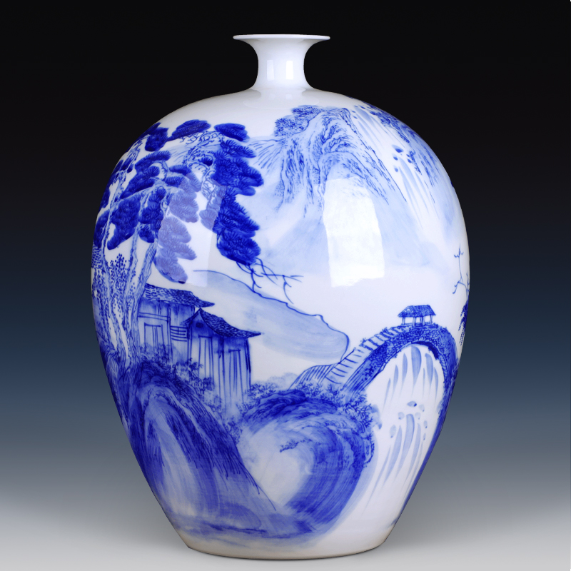 Jingdezhen ceramics hand - made of blue and white porcelain vase furnishing articles of new Chinese style living room home TV ark adornment arranging flowers