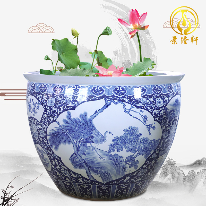 Blue and white porcelain of jingdezhen ceramics birdbath oversized 1 meter large vats porcelain jar aquarium bowl aquarium water turtle box