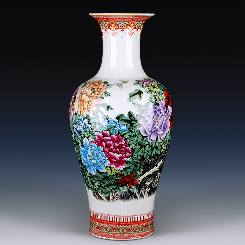 Jingdezhen ceramic vases, large Chinese famille rose porcelain vase landing sitting room place home decorative arts and crafts