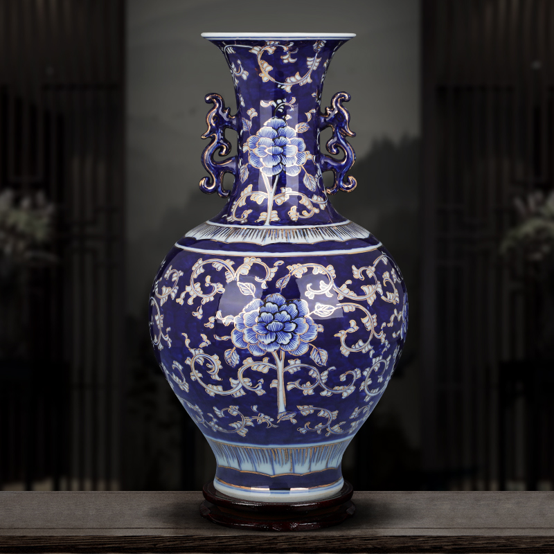 Jingdezhen ceramics hand - made large antique Chinese blue and white porcelain vases, flower arrangement, the sitting room porch rich ancient frame furnishing articles