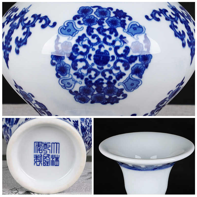 Blue and white porcelain of jingdezhen ceramics vase flower arranging place new Chinese handicrafts rich ancient frame trinket sitting room