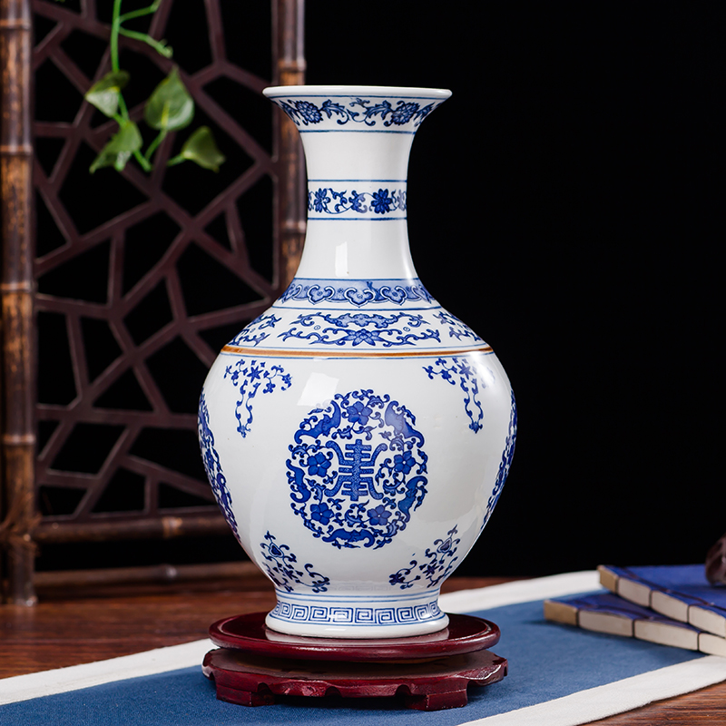 Jingdezhen ceramics antique blue and white porcelain vases, flower, modern home sitting room TV ark, crafts