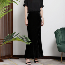 Real time velvet fish tail skirt diagonal cut Autumn New High waist skirt slim slim elongated skirt