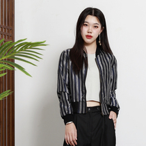 Autumn new heavy silk brocade jacket womens yarn-dyed mulberry silk zipper short coat top motorcycle suit