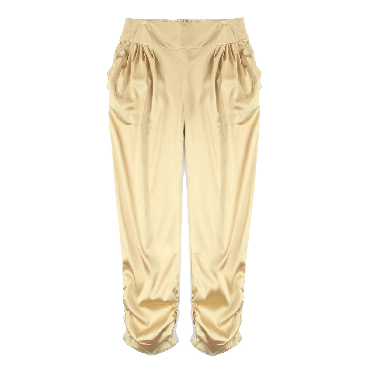 春季新款真丝桑蚕丝哈伦裤高腰收腿女裤