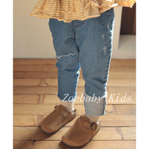 Zoebby Korea Imported Childrens Clothing Men And Womens Baby Fashion Personality Asymmetrical Curbside Jeans Spring Autumn