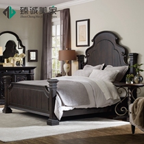 American country retro old solid wood bed French carved double bed idyllic high back bed wedding bed 1 8 double bed