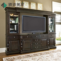 American country solid wood TV cabinet combination wall storage multi-functional European living room whole TV wall cabinet can be customized
