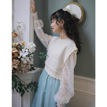 Plum ripe literary retro lace half-turtleneck short knitted outer wear sweater vest womens spring 2020