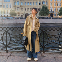 Plum ripe literary and artistic retro solid color coat frock tie windbreaker womens long section early spring 2020 new