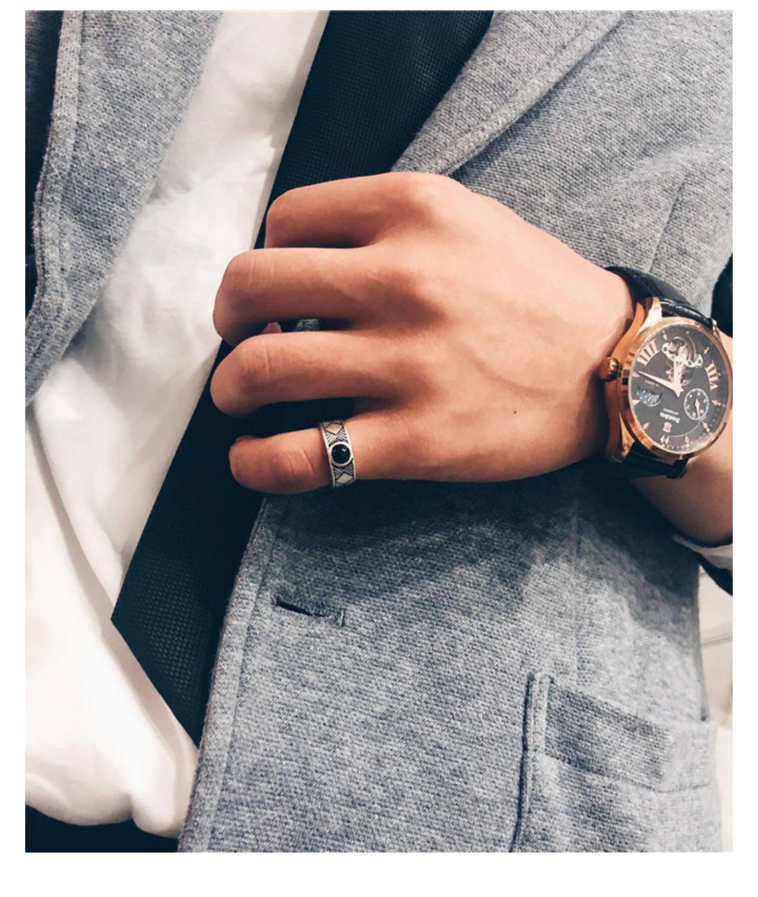 masked foxes潮牌黑瞳开口尾戒男女复古百搭镀银指环小众简约戒指