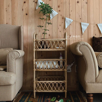 ins Wind rattan storage rack Nordic living room Sofa next to the bedroom study Bedside floor-to-ceiling corner storage bookcase rack