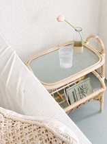 Nordic ins Rattan creative small coffee table Living room multi-layer storage edge several sofas Transparent glass corner cabinet
