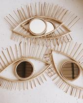 Small forest rattan sparkling eyes rattan mirror Nordic Homestay style natural rattan handmade decorative mirror
