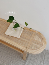 Small forest Rattan rattan woven solid wood bench Household dining table Bed tail bed and breakfast woven log shoe change rest bench