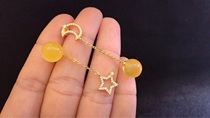 Hong Kong Amberman star Moon beeswax earrings Russian chicken oil yellow 925 silver gold plated